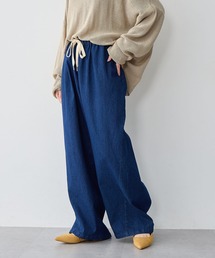 anyfee（エニフィー）の「【anyfee/大きいサイズ】選べる2素材（チノ・デニム）ウエスト紐イージーワイドパンツ《低身長サイズ有》◆新色追加◆（デニムパンツ）」