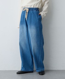 anyfee（エニフィー）の「【anyfee/大きいサイズ】選べる2素材（チノ・デニム）ウエスト紐イージーワイドパンツ《低身長サイズ有》◆新色追加◆（デニムパンツ）」