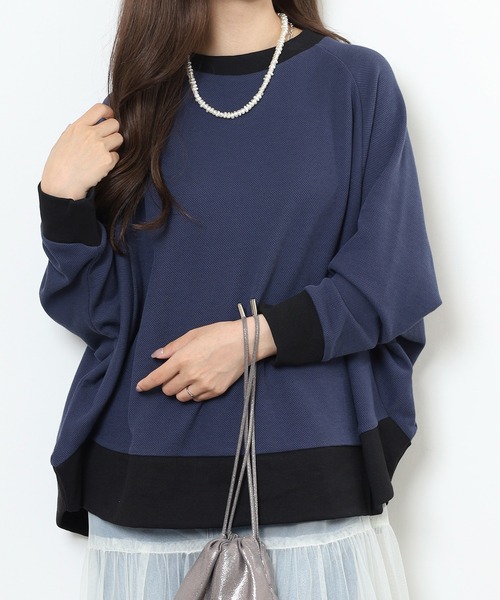 EGLANTINE（エグランティーヌ）の「EGLANTINE ゆったりドルマンプルオーバー（Tシャツ/カットソー・レディース・ネイビー/ベージュ/チャコールグレー・38）」の3枚目の写真
