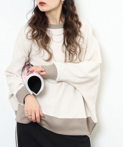 EGLANTINE（エグランティーヌ）の「EGLANTINE ゆったりドルマンプルオーバー（Tシャツ/カットソー・レディース・ネイビー/ベージュ/チャコールグレー・38）」の10枚目の写真