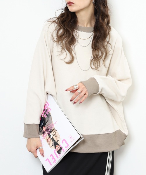 EGLANTINE（エグランティーヌ）の「EGLANTINE ゆったりドルマンプルオーバー（Tシャツ/カットソー・レディース・ネイビー/ベージュ/チャコールグレー・38）」の12枚目の写真
