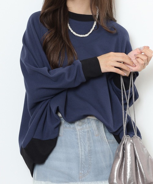 EGLANTINE（エグランティーヌ）の「EGLANTINE ゆったりドルマンプルオーバー（Tシャツ/カットソー・レディース・ネイビー/ベージュ/チャコールグレー・38）」の17枚目の写真