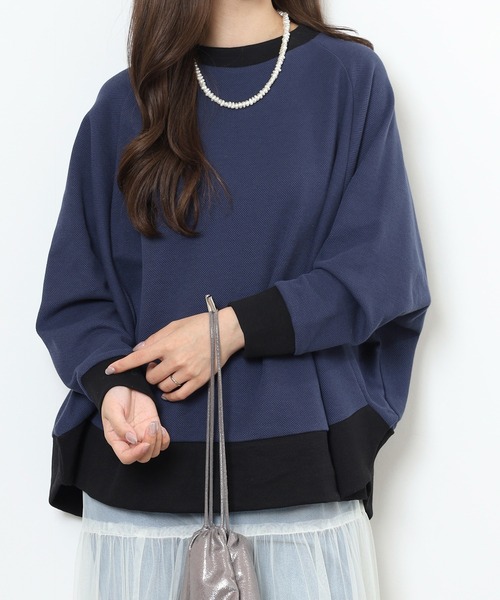 EGLANTINE（エグランティーヌ）の「EGLANTINE ゆったりドルマンプルオーバー（Tシャツ/カットソー・レディース・ネイビー/ベージュ/チャコールグレー・38）」の16枚目の写真