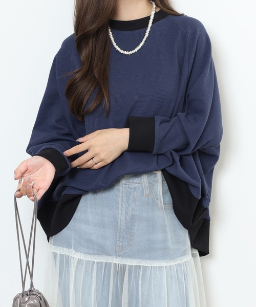 EGLANTINE（エグランティーヌ）の「EGLANTINE ゆったりドルマンプルオーバー（Tシャツ/カットソー・レディース・ネイビー/ベージュ/チャコールグレー・38）」の18枚目の写真