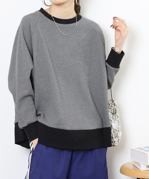 EGLANTINE（エグランティーヌ）の「EGLANTINE ゆったりドルマンプルオーバー（Tシャツ/カットソー・レディース・ネイビー/ベージュ/チャコールグレー・38）」の7枚目の写真