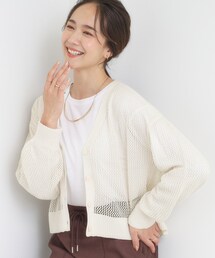 【2点セット】ラメメッシュニットカーディガン＋ロンTセット
