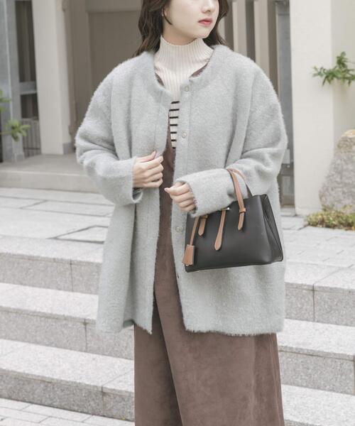 セール】ダブルフェイスミドルカーディガン（ノーカラーコート