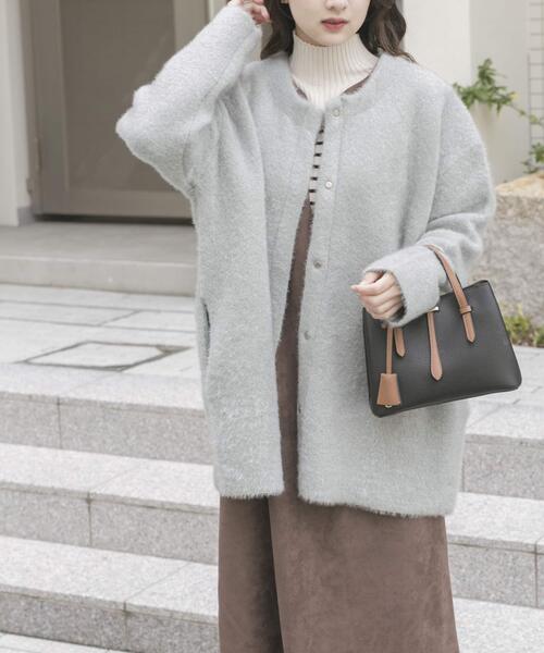 セール】ダブルフェイスミドルカーディガン（ノーカラーコート