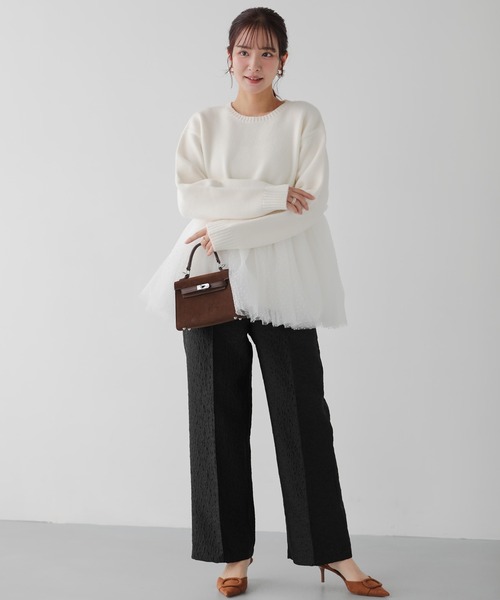 Fit more（フィットモア）の「フラワージャガードワイドパンツ（その他パンツ・レディース・ブラック/ピンク/ベージュ・PS/S/M）」の4枚目の写真
