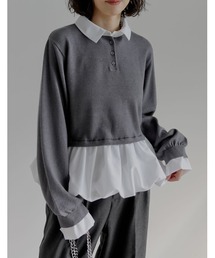 [2025AW COLLECTION]スウェットライクニット×バルーンシャツレイヤード風トップス