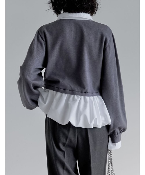 Re:EDIT（リエディ）の「[2025AW COLLECTION]スウェットライクニット×バルーンシャツレイヤード風トップス（ニット/セーター・レディース・グレー/ブラック/チャコールグレー・MEDIUM/LARGE）」の12枚目の写真
