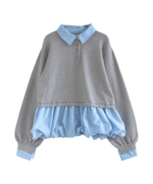 Re:EDIT（リエディ）の「[2025AW COLLECTION]スウェットライクニット×バルーンシャツレイヤード風トップス（ニット/セーター・レディース・グレー/ブラック/チャコールグレー・MEDIUM/LARGE）」の5枚目の写真