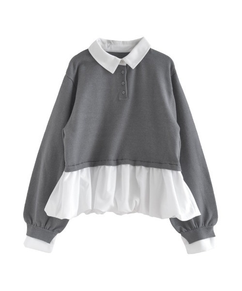 Re:EDIT（リエディ）の「[2025AW COLLECTION]スウェットライクニット×バルーンシャツレイヤード風トップス（ニット/セーター・レディース・グレー/ブラック/チャコールグレー・MEDIUM/LARGE）」の4枚目の写真