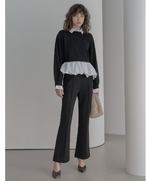 Re:EDIT（リエディ）の「[2025AW COLLECTION]スウェットライクニット×バルーンシャツレイヤード風トップス（ニット/セーター・レディース・グレー/ブラック/チャコールグレー・MEDIUM/LARGE）」の22枚目の写真