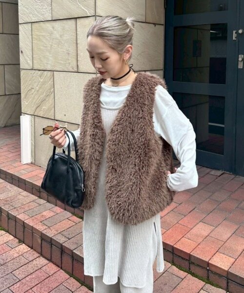 CIAOPANIC TYPY（チャオパニックティピー）の「【PON企画】スタイルアップ前後2wayモールニットキャミチュニック（ワンピース・レディース・グレー/ブラック/グレー系その他/バーガンディー/ブラウン・ONE SIZE）」の3枚目の写真