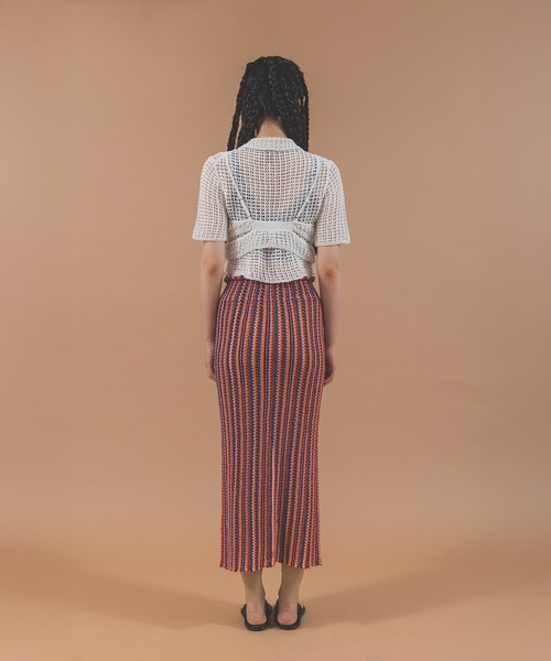 A CCORDION（アコーディオン）の「MESH PATTERN SIDE SLIT CAMISOLE（キャミソール・レディース・ブラック/オフホワイト・FREE）」の3枚目の写真