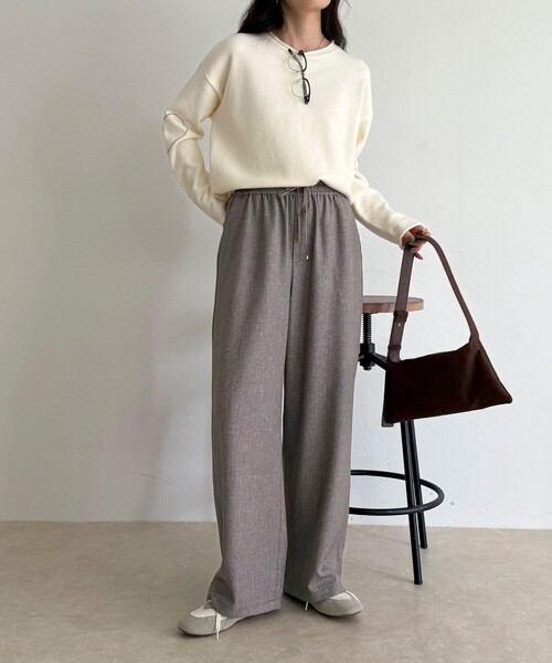 fredy emue（フレディエミュ）の「【4サイズ展開】ソフトシャークスキン/チェックイージーパンツ（その他パンツ・レディース・ベージュ/グレー系その他/ブラック/チャコールグレー・34/36/38/39）」の10枚目の写真