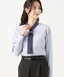 【吸水速乾】【COFREX】配色ボウタイブラウス 長袖 レディースデザインシャツ