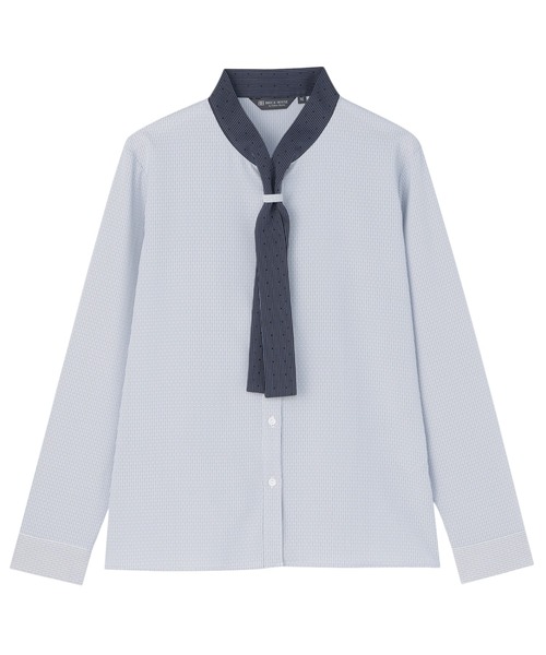 TOKYO SHIRTS(トウキョウシャツ)の「【吸水速乾】【COFREX】配色ボウタイブラウス 長袖 レディースデザインシャツ(シャツ/ブラウス・レディース・ブルー・S/LL/XL/M/L)」の4枚目の写真