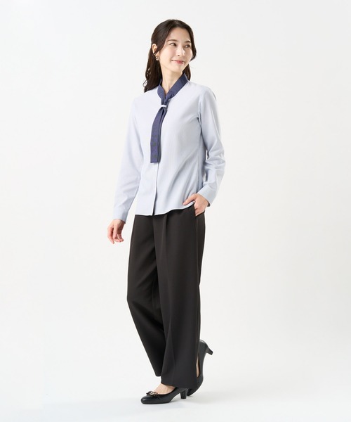 TOKYO SHIRTS(トウキョウシャツ)の「【吸水速乾】【COFREX】配色ボウタイブラウス 長袖 レディースデザインシャツ(シャツ/ブラウス・レディース・ブルー・S/LL/XL/M/L)」の2枚目の写真