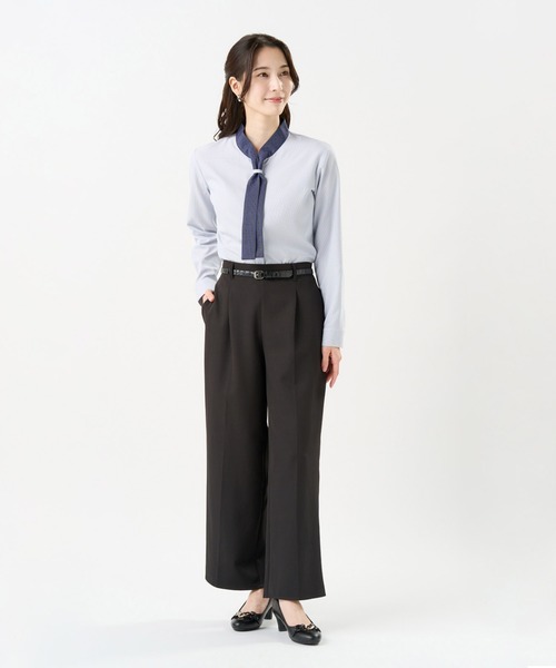TOKYO SHIRTS(トウキョウシャツ)の「【吸水速乾】【COFREX】配色ボウタイブラウス 長袖 レディースデザインシャツ(シャツ/ブラウス・レディース・ブルー・S/LL/XL/M/L)」の3枚目の写真