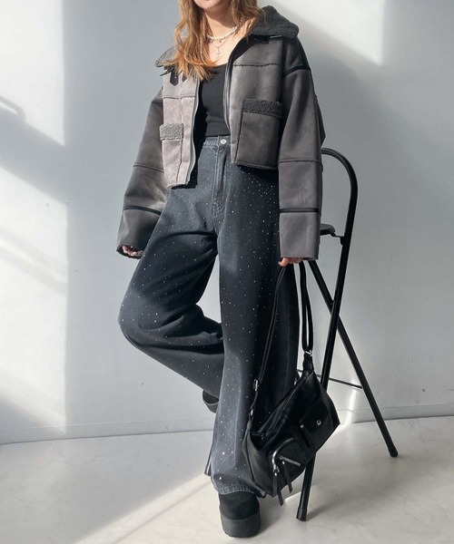 AS KNOW AS plus（アズノゥアズプラス）の「♪フェイクムートン ショート丈ジャケット（その他アウター・レディース・ブラウン/チャコールグレー/アイボリー・FREE）」の9枚目の写真