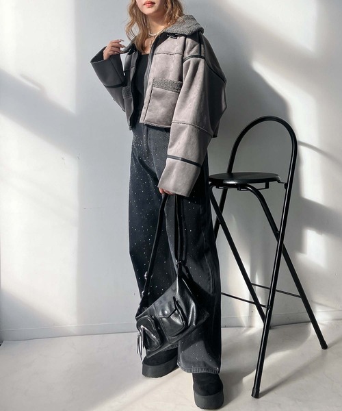 AS KNOW AS plus（アズノゥアズプラス）の「♪フェイクムートン ショート丈ジャケット（その他アウター・レディース・ブラウン/チャコールグレー/アイボリー・FREE）」の11枚目の写真