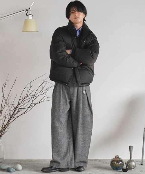CROSS TUCK ARCH TWEED BAGGY SLACKS（スラックス）｜WYM LIDNM