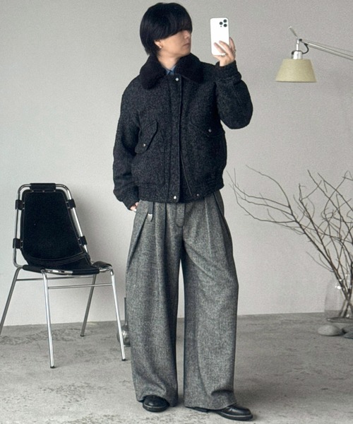 WYM LIDNM(ウィム バイ リドム)の「CROSS TUCK ARCH TWEED BAGGY SLACKS(スラックス・メンズ・チャコール/ライトグレー/グレー系・S/M/L)」の19枚目の写真