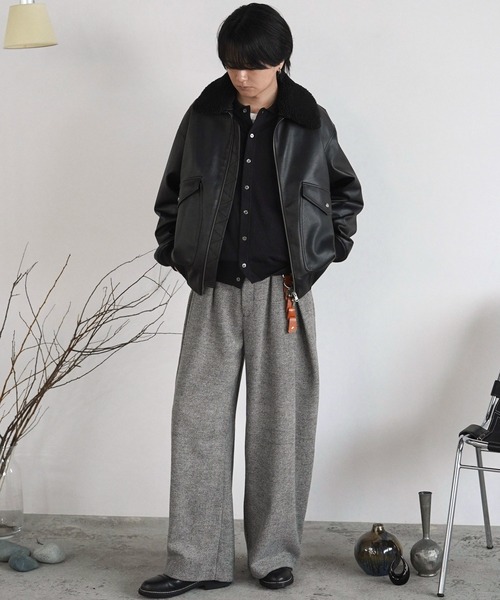 CROSS TUCK ARCH TWEED BAGGY SLACKS（スラックス）｜WYM LIDNM