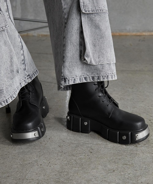 SERACE（セラス）の「【SERACE】Metal parts design high sole lace up boots / メタルパーツデザインハイソールレースアップブーツ（ブーツ・メンズ・ブラック・S/M/L）」の21枚目の写真