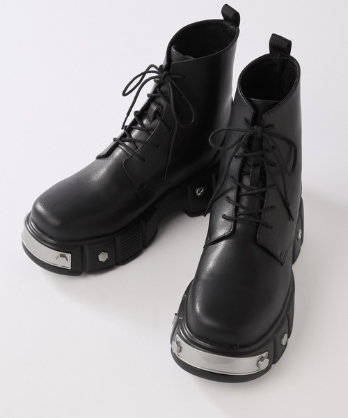 SERACE（セラス）の「【SERACE】Metal parts design high sole lace up boots / メタルパーツデザインハイソールレースアップブーツ（ブーツ・メンズ・ブラック・S/M/L）」の4枚目の写真