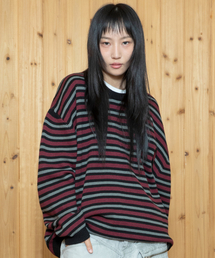 XTONZ（エクストーンズ）の「XTK162 サンセットストライププルオーバーニット (RED)（ニット/セーター）」