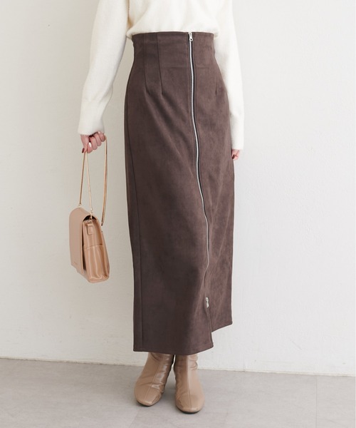 natural couture(ナチュラルクチュール)の「スウェードウエスト折り返しスカート(スカート・レディース・グレー/ミント/ブラウン・MEDIUM/SMALL)」の2枚目の写真