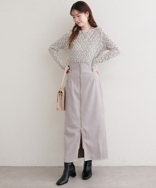 natural couture(ナチュラルクチュール)の「スウェードウエスト折り返しスカート(スカート・レディース・グレー/ミント/ブラウン・MEDIUM/SMALL)」の6枚目の写真