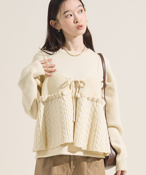 FREAK'S STORE(フリークスストア)の「【セットアイテム】ケーブル ビスチェ ニットセット(ニット/セーター・レディース・レッド/ネイビー/オフホワイト・フリ-)」の1枚目の写真