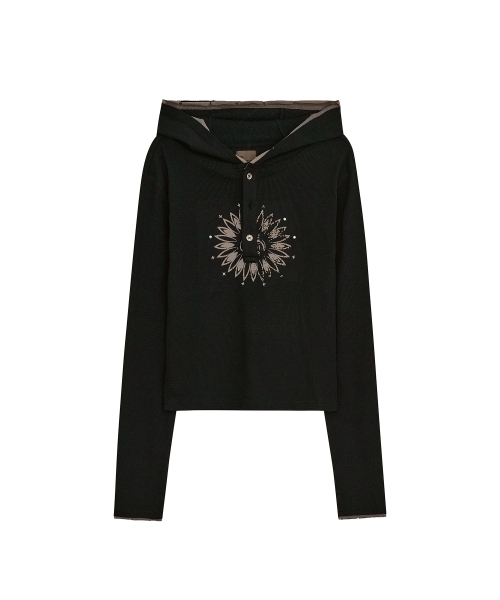 DEFGARMENTS（デフグラメンツ）の「WAFFLE HENLEY NECK HOODED [BLACK]（パーカー・レディース・その他・LARGE/SMALL）」の2枚目の写真