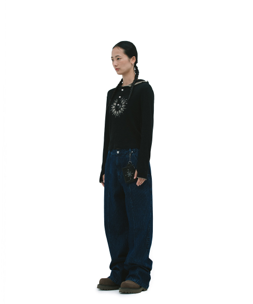 DEFGARMENTS（デフグラメンツ）の「WAFFLE HENLEY NECK HOODED [BLACK]（パーカー・レディース・その他・LARGE/SMALL）」の4枚目の写真