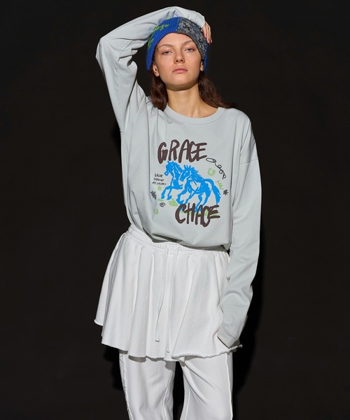 MAISON SPECIAL(メゾンスペシャル)の「Horse Long T-shirt/ホースロンTEE(Tシャツ/カットソー・レディース・ボルドー/ライトグレー/チャコールグレー・FREE)」の2枚目の写真