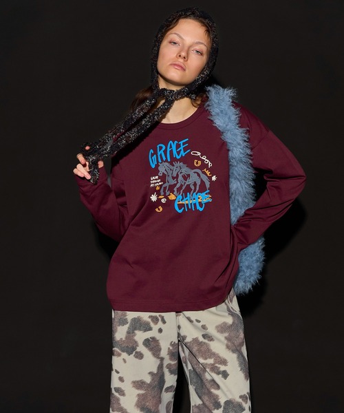 MAISON SPECIAL(メゾンスペシャル)の「Horse Long T-shirt/ホースロンTEE(Tシャツ/カットソー・レディース・ボルドー/ライトグレー/チャコールグレー・FREE)」の3枚目の写真