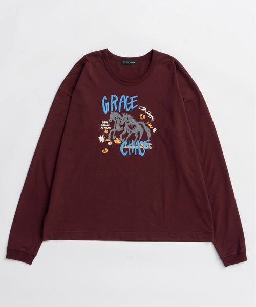 MAISON SPECIAL(メゾンスペシャル)の「Horse Long T-shirt/ホースロンTEE(Tシャツ/カットソー・レディース・ボルドー/ライトグレー/チャコールグレー・FREE)」の10枚目の写真