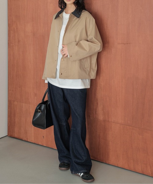 AMELY(エミリー)の「配色 ステンカラー ジャケット(ステンカラーコート・レディース・カーキ/ブラック/ベージュ・フリー)」の5枚目の写真