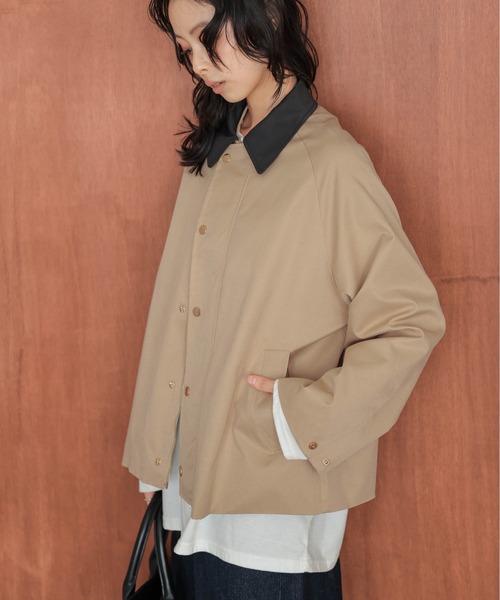 AMELY(エミリー)の「配色 ステンカラー ジャケット(ステンカラーコート・レディース・カーキ/ブラック/ベージュ・フリー)」の7枚目の写真