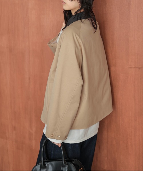 AMELY(エミリー)の「配色 ステンカラー ジャケット(ステンカラーコート・レディース・カーキ/ブラック/ベージュ・フリー)」の8枚目の写真