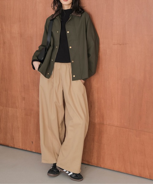 AMELY(エミリー)の「配色 ステンカラー ジャケット(ステンカラーコート・レディース・カーキ/ブラック/ベージュ・フリー)」の10枚目の写真