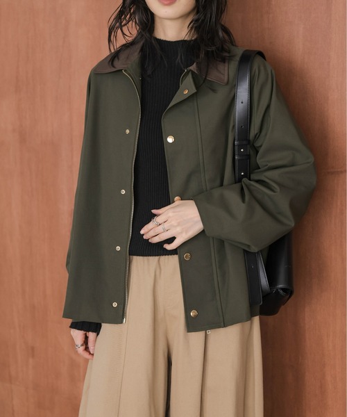 AMELY(エミリー)の「配色 ステンカラー ジャケット(ステンカラーコート・レディース・カーキ/ブラック/ベージュ・フリー)」の11枚目の写真