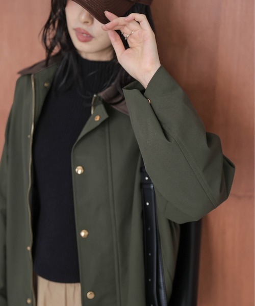 AMELY(エミリー)の「配色 ステンカラー ジャケット(ステンカラーコート・レディース・カーキ/ブラック/ベージュ・フリー)」の12枚目の写真