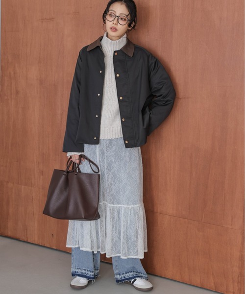 AMELY(エミリー)の「配色 ステンカラー ジャケット(ステンカラーコート・レディース・カーキ/ブラック/ベージュ・フリー)」の13枚目の写真
