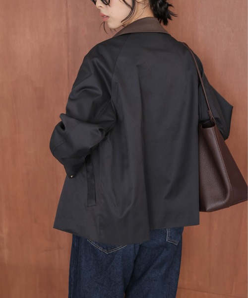 AMELY(エミリー)の「配色 ステンカラー ジャケット(ステンカラーコート・レディース・カーキ/ブラック/ベージュ・フリー)」の16枚目の写真