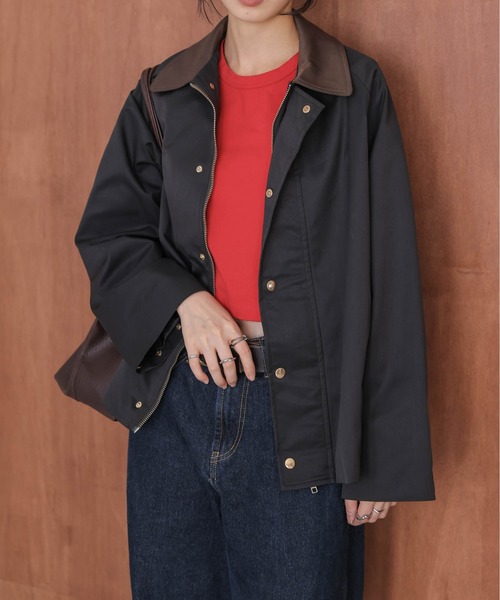 AMELY(エミリー)の「配色 ステンカラー ジャケット(ステンカラーコート・レディース・カーキ/ブラック/ベージュ・フリー)」の17枚目の写真